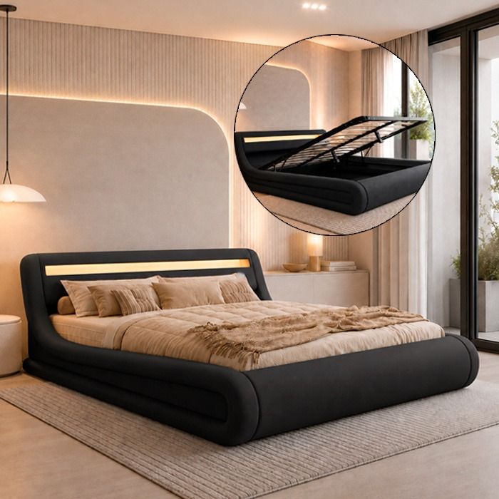 Cama de matrimonio con canapé Rodas en color negro (160x200cm)