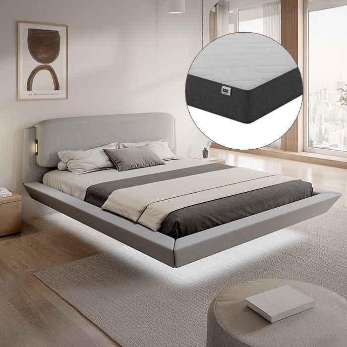 Cama de matrimonio flotante Diana con colchón en color gris (180x200cm)