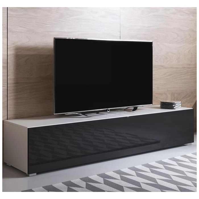 Mueble TV modelo Luke H2 (160x32cm) color blanco y negro con patas estándar