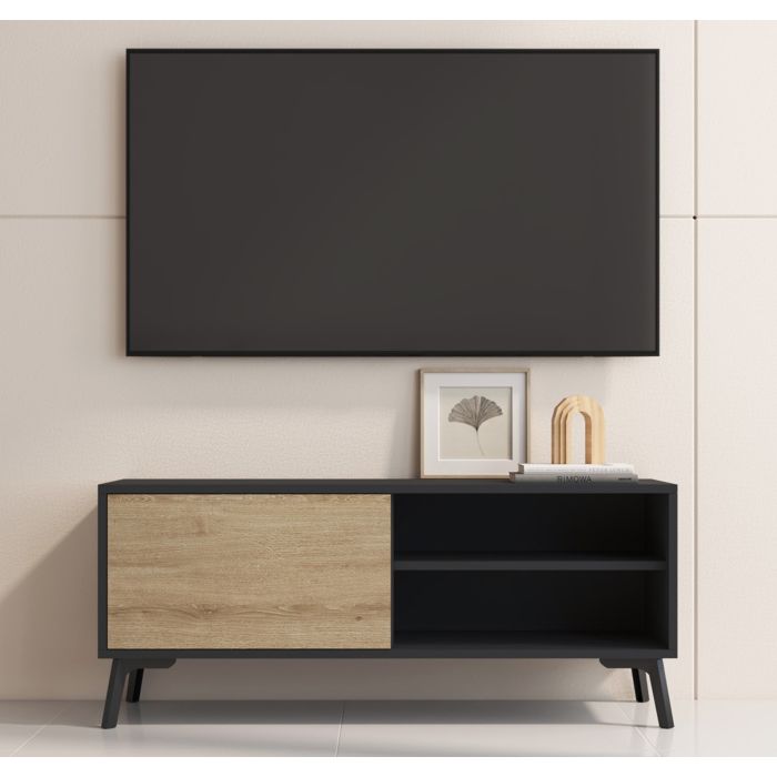 Mueble TV Kai en color negro y sonoma mate de 100 cm