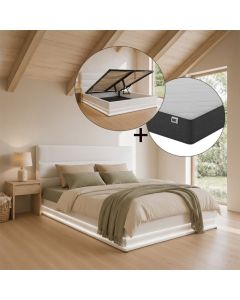Cama de matrimonio canapé Nitas en color blanco con colchón (150x190cm)

