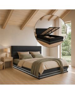 Cama de matrimonio con canapé Nitas en color negro (180x200cm)
