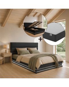 Cama de matrimonio canapé Nitas en color negro con colchón (160x200cm)
