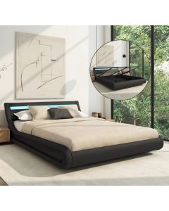 Cama de matrimonio con canapé Parisina en color negro (140x190cm)