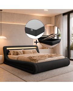 Cama de matrimonio con canapé Rodas en color negro con colchón (160x200cm)
