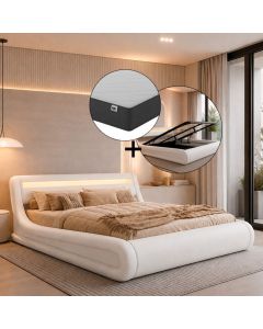 Cama de matrimonio con canapé Rodas en color blanco con colchón (160x200cm)