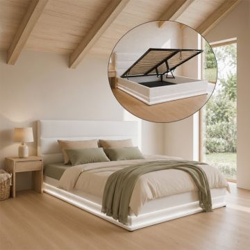 Cama de matrimonio con canapé Nitas en color blanco (150X190cm)
