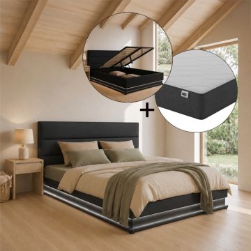 Cama de matrimonio canapé Nitas en color negro con colchón (150x190cm)